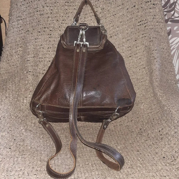 RUGBY CANADA-90\'s Heavy Brown Pebbled Leather-Backpack/Handbag-Excellent main image 13